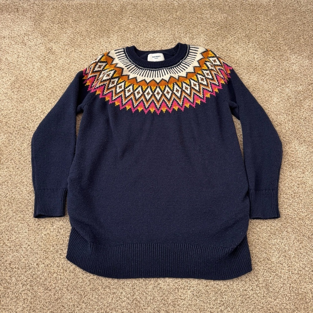 Old Navy Women’s Maternity Navy Fair Isle Pullover Long Sleeve‎ Sweater Small